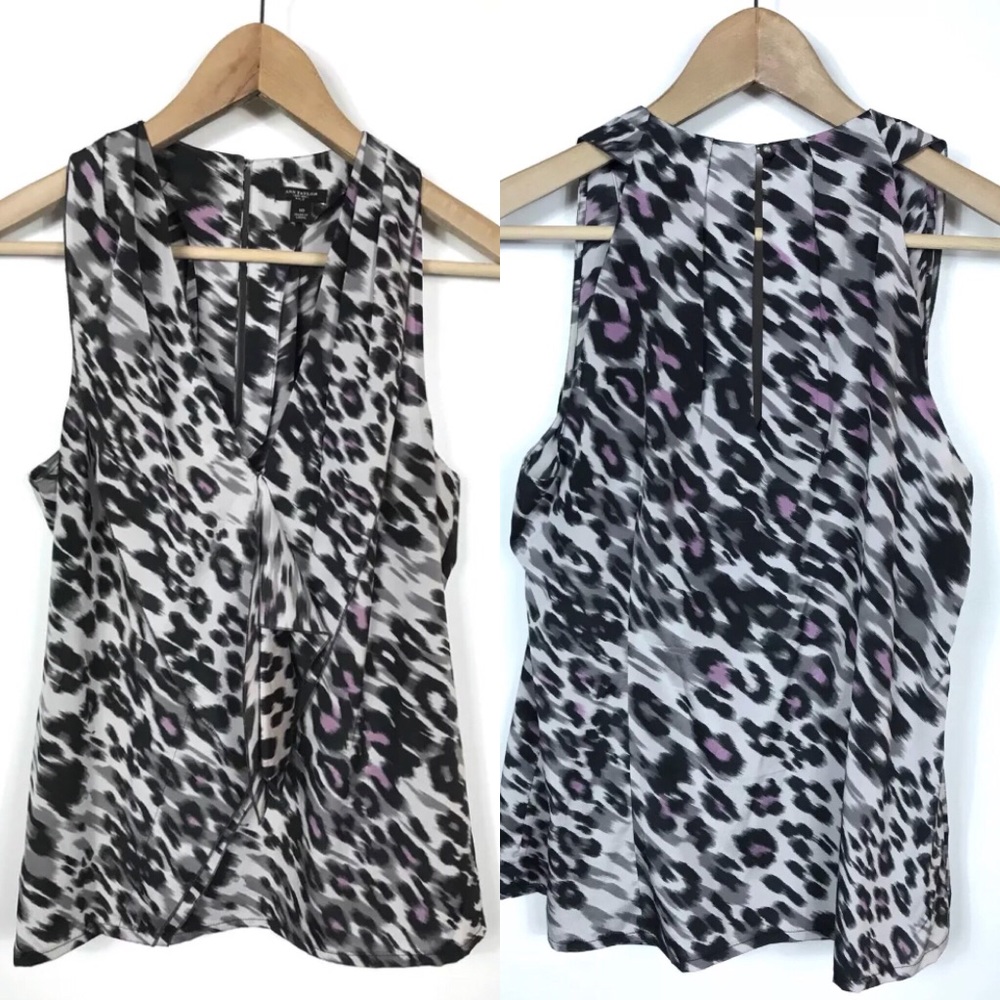 Ann Taylor 10 Animal Print Ruffled Neckline Blouse